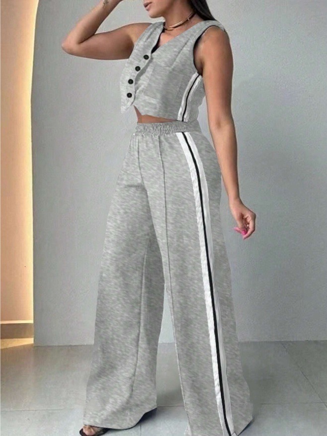2025 New Fashion Womens Pocket Sleeveless Cropped Pants Set