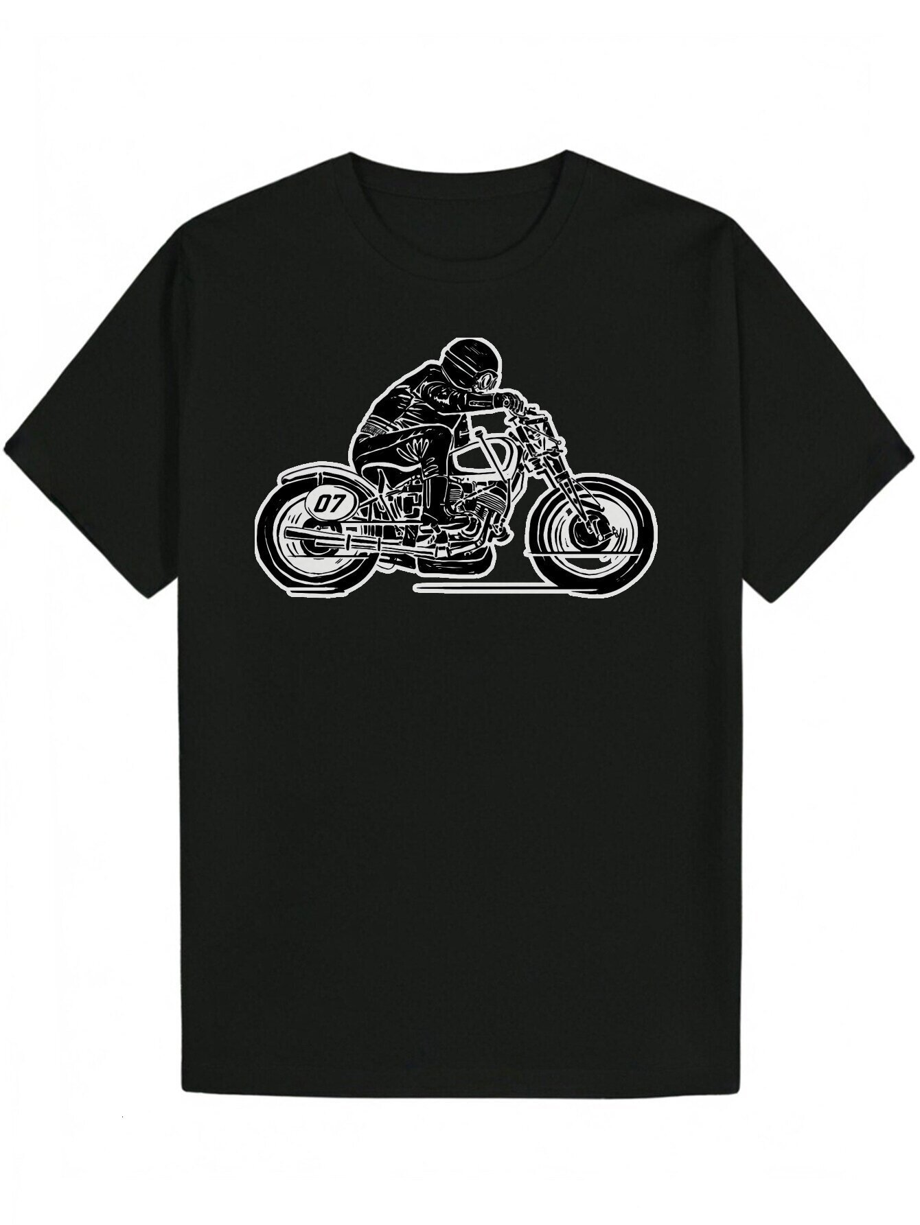 Men's Casual Round Neck T-Shirt, 100% Polyester Knitted Fabric, Regular Fit, with Motorcycle Portrait Pattern, Suitable for Summer T-Shirt