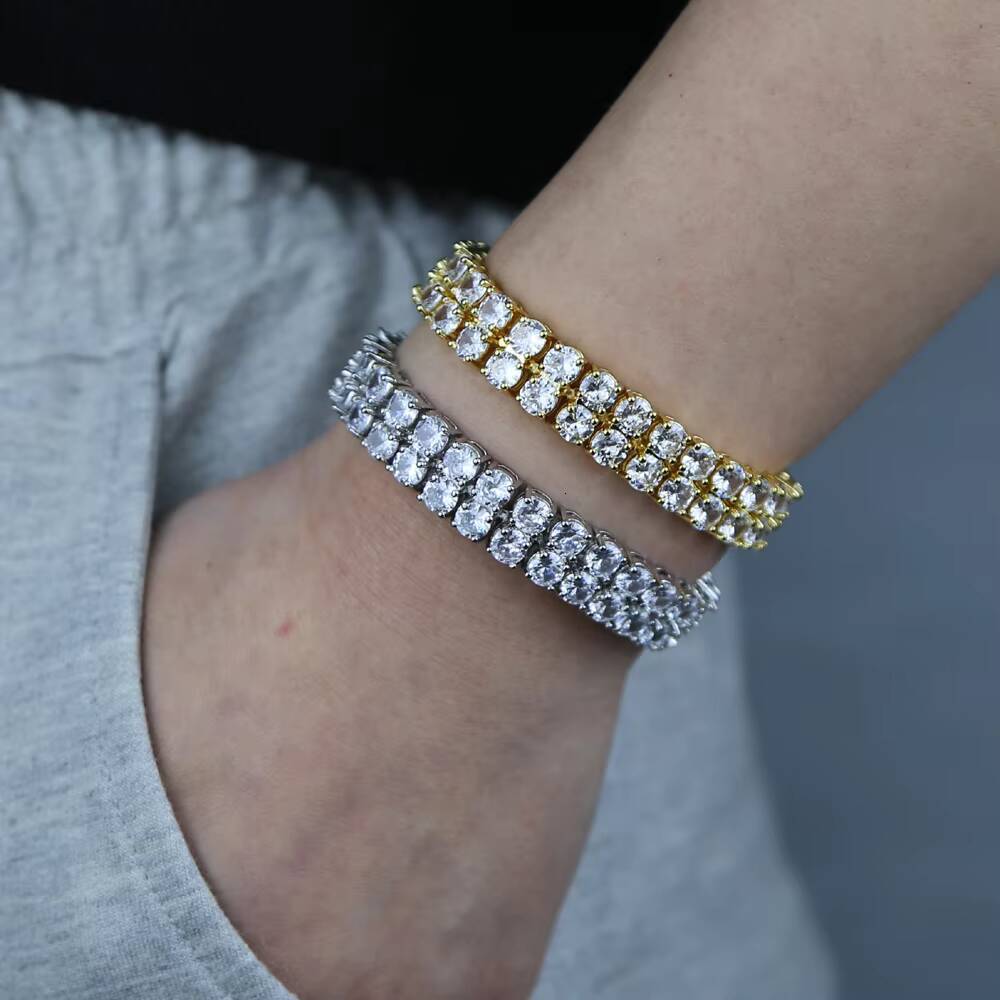 Iced Out Bling Hip Hop Women Men Jewelry 10mm 5A Cz Double Row Tennis Chain Bracelet
