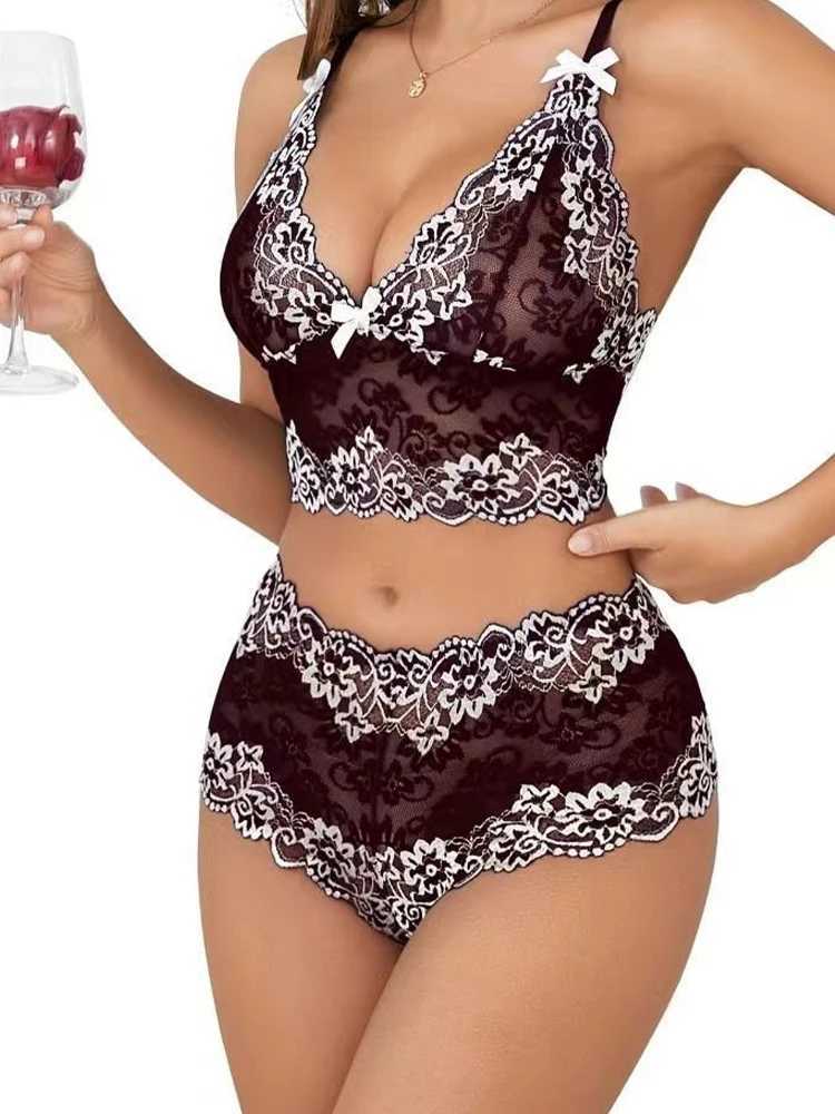 Sexy Sleepwear Women Lace Deep V-Neck Nightgown Split Hem Soft Lingerie Night Dress Sleeveless Female Clothes Bra And Briefs Set 250715