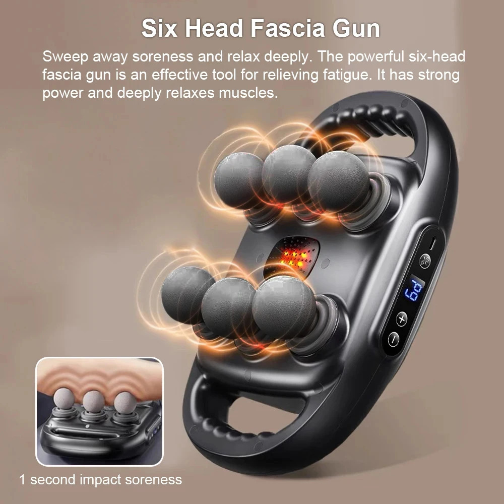 Fascia Gun Muscle Massager Gun High Frequency Back Waist Massage Machine Six-head Body Shoulder Professional Fascia Massage Gun 250729
