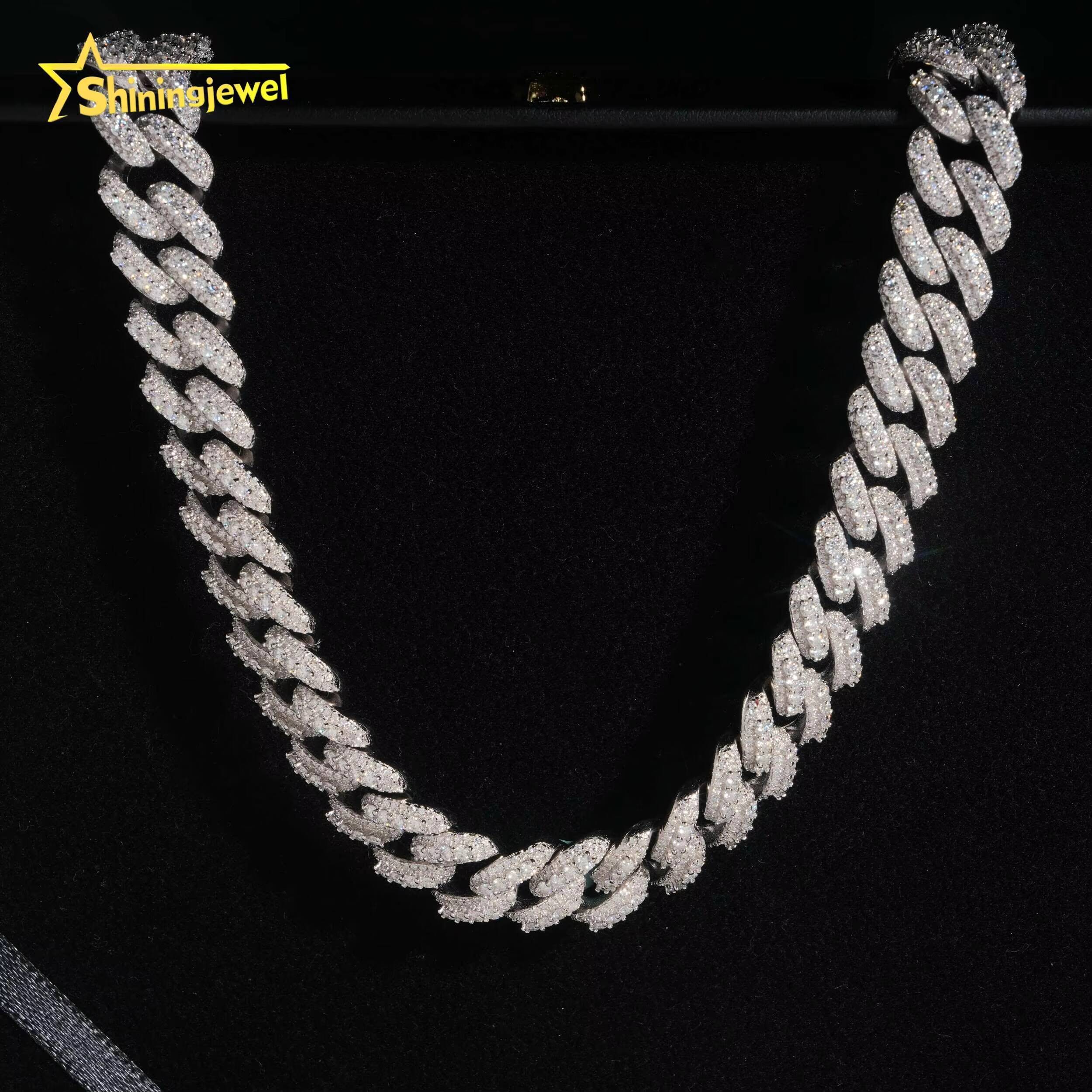 Pass Diamond Test VVS Moissanite Diamond Iced Out 13mm Cuban Link Chain S925 Gold Plated Rise Moissanite Hip Hop Necklace Chain