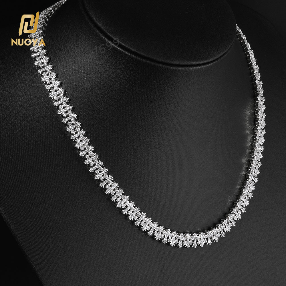 Fine Jewelry 8.5MM Iced Out Diamond Chain Necklace Gold Plated Cross Design Bling moissanite Fashion Necklace for Men Women