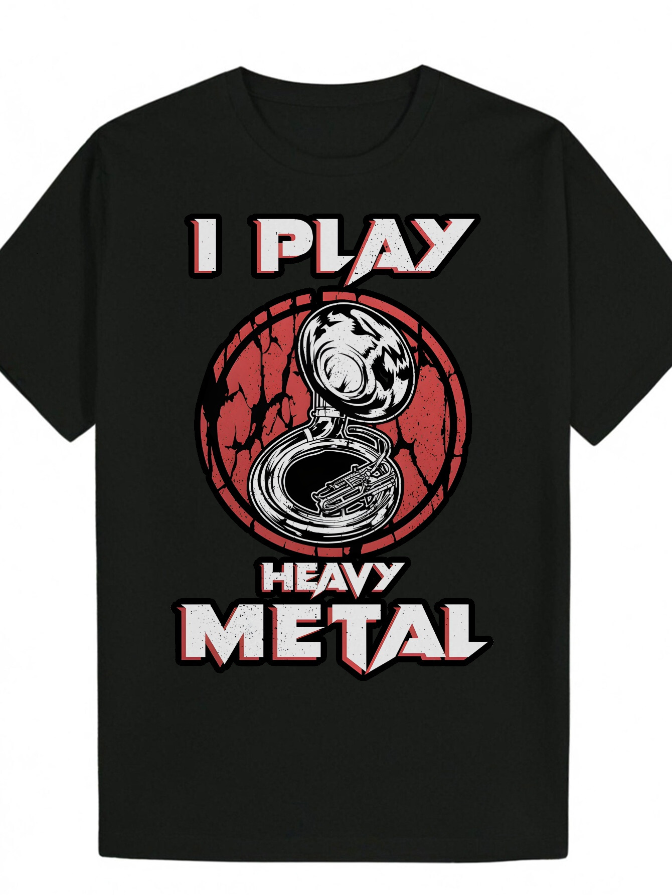 Men's Metal Graphic T-Shirt - 'I Play Heavy Metal' Drum Design Black Summer Casual T-Shirt, 100% Polyester Crew Neck, Machine Washable,