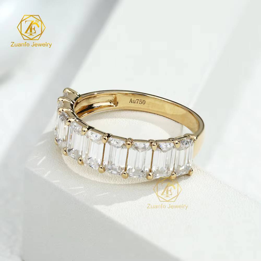 Custom 14k 18k Solid in Real Gold 3x5mm Emerald Cut Moissanite Diamond Wedding Band Half Eternity Ring for Women Jewelry