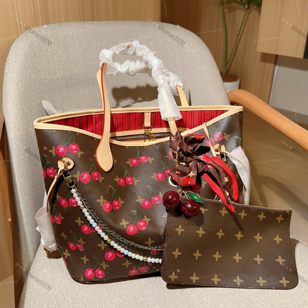 Designer Shoulder Bags New Womens Tm Onthego Handbag Sakura Brown Inside Flat Pocket Cherry Blossom Bag Charm Timeless Playfully Refreshed Vibrant Floral Cherry