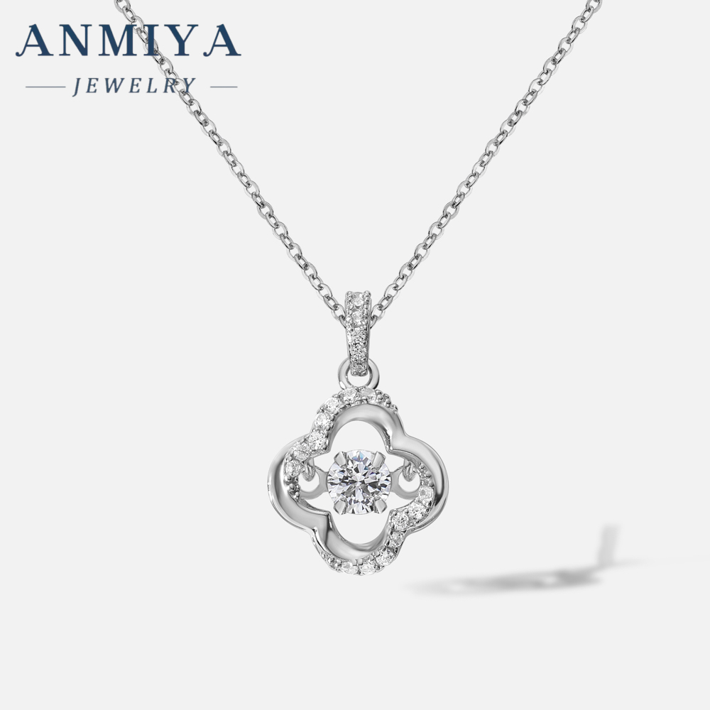 Custom 925 Sterling Silver 18K Gold Plated Cubic Zirconia CZ Pearl Four-Leaf Clover Hollow Out Necklace for Women Fashion Jewelry