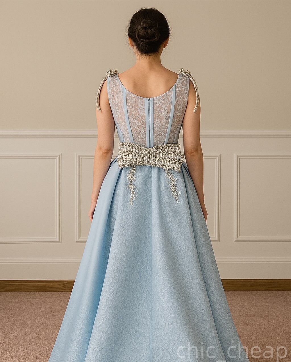 Light Sky Blue A-line Evening Dresses Lace Pearls Crystals Vintage Prom Formal Party Second Birthday Engagement Gowns Plus Size Dress For Special Occa