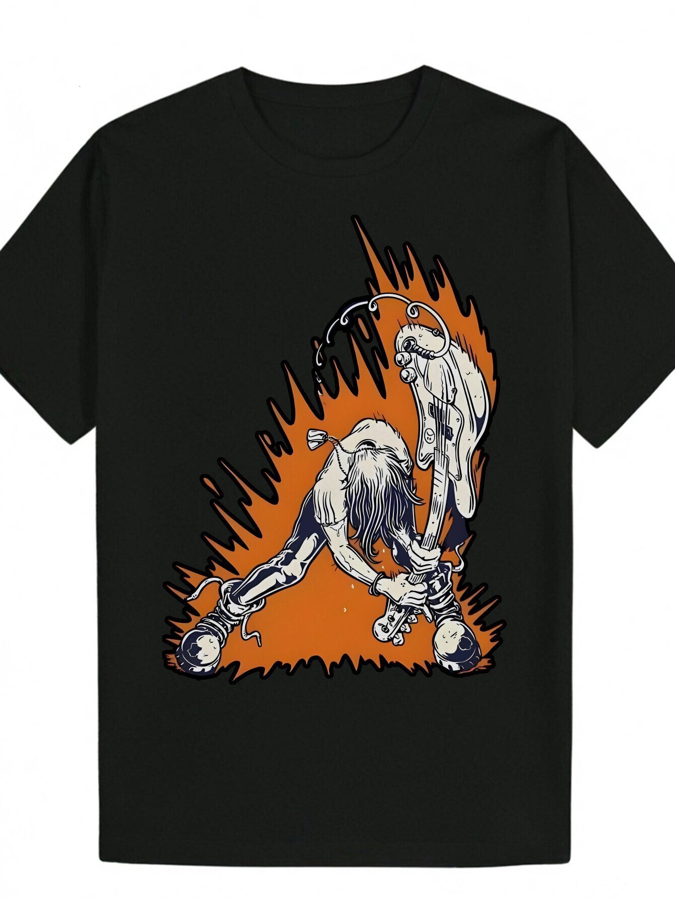 Men's Summer T-Shirt - Black Polyester Fiber with Dynamic Skeleton Pattern, Round Neck, Machine Washable, Pattern T-Shirt|Avant-garde Casual Styl