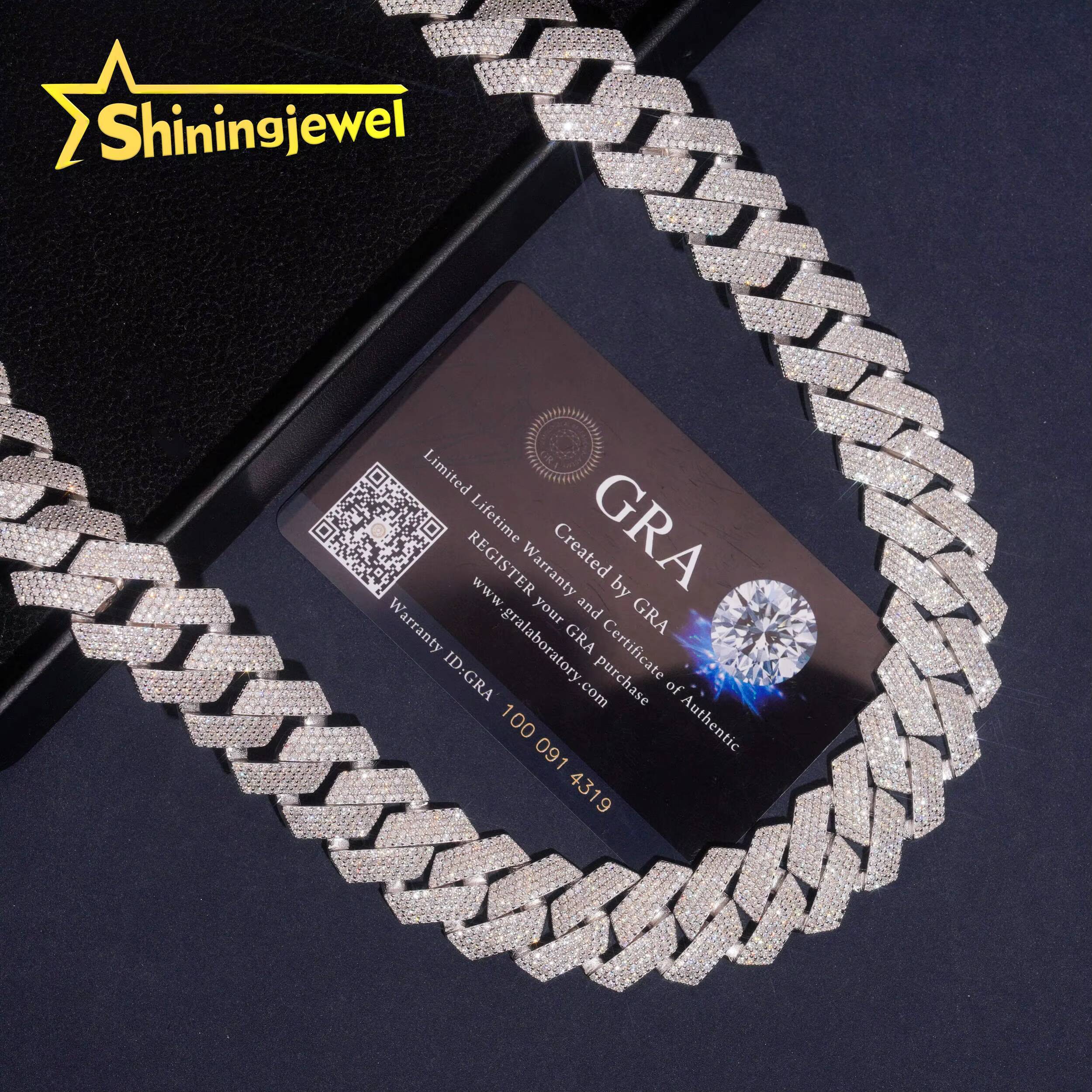 Luxury 20mm 4 Rows VVS Moissanite Cuban Link Chain Fine Jewelry 925 Silver Iced Out Chain Rapper Hip Hop Moissanite Necklace