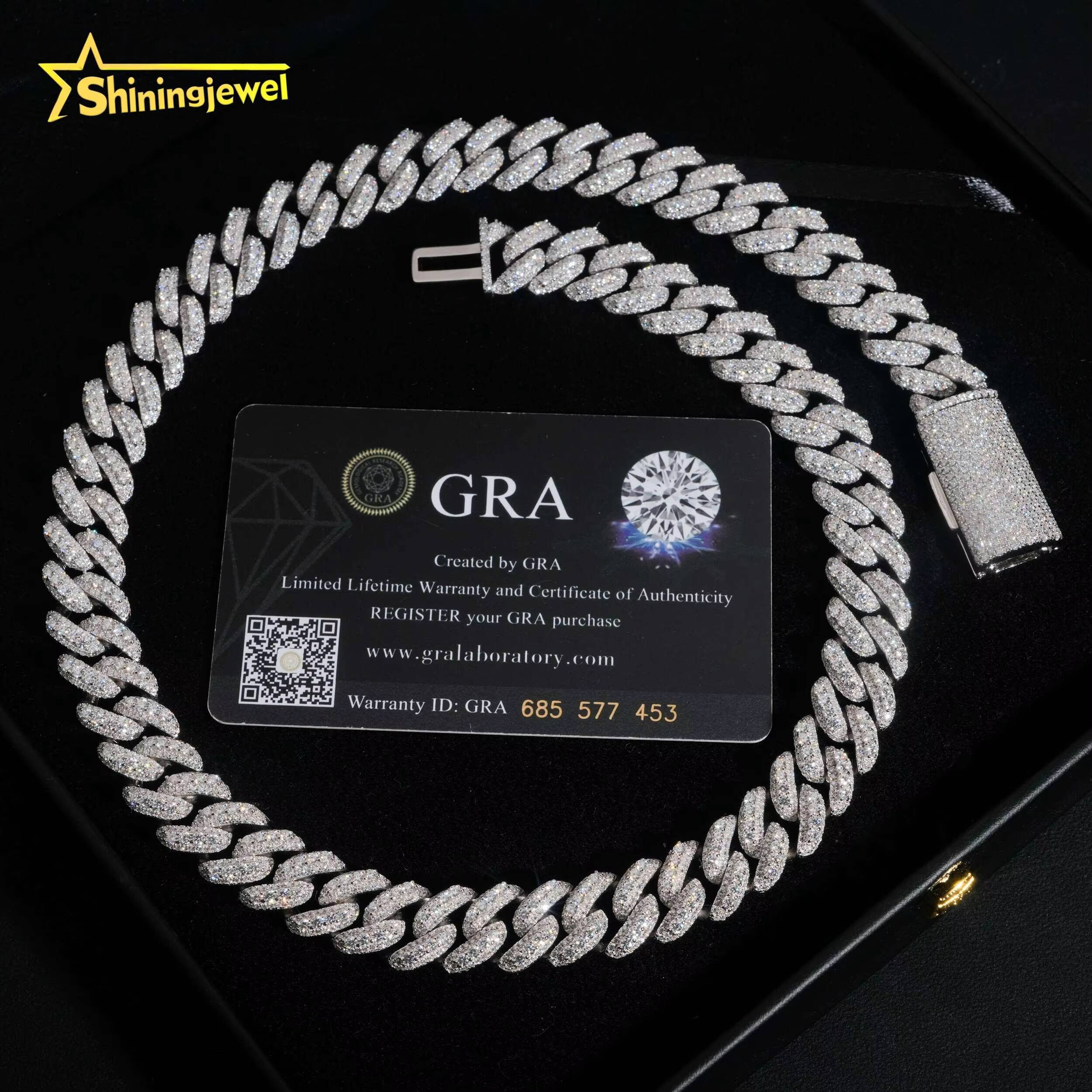 Pass Diamond Test VVS Moissanite Diamond Iced Out 13mm Cuban Link Chain S925 Gold Plated Rise Moissanite Hip Hop Necklace Chain