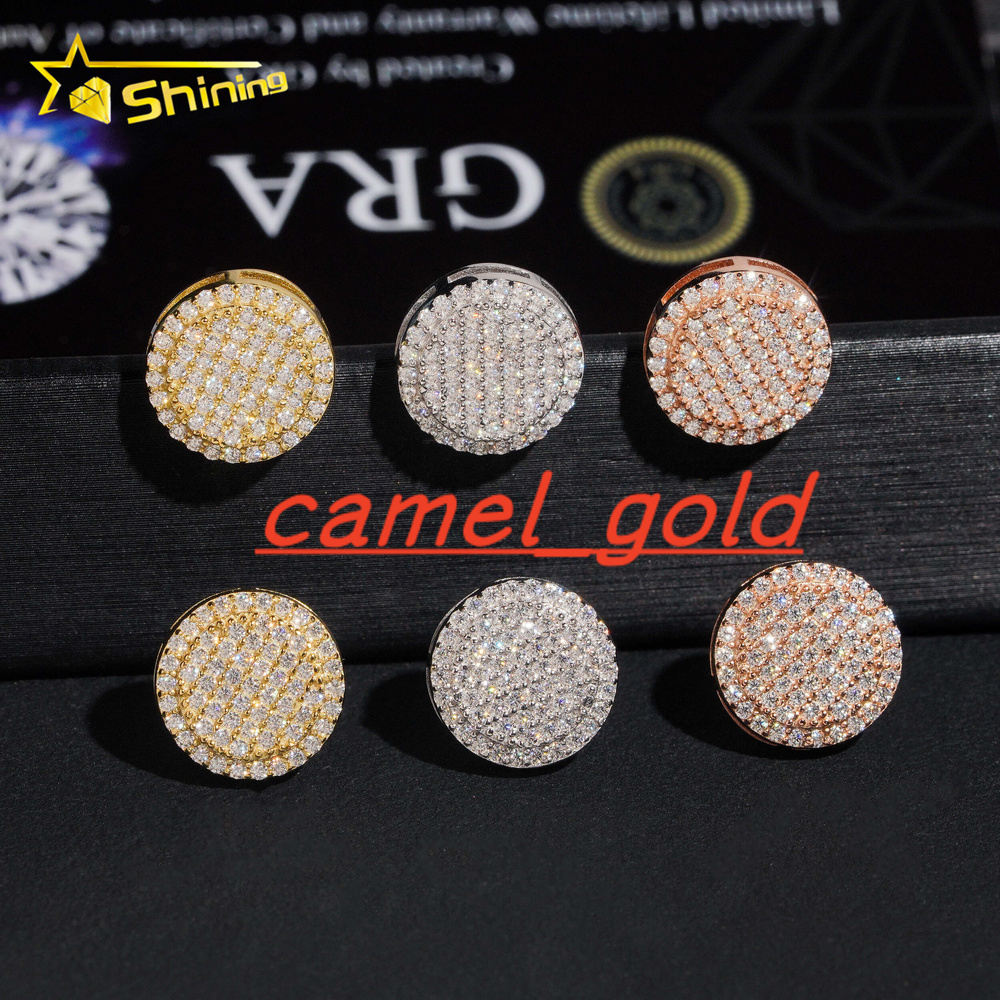 Pass Diamond Test 12mm Mens Earring Gold Plated 925 Sterling Silver Iced Out VVS Diamond Moissanite Screw Back Stud Earrings