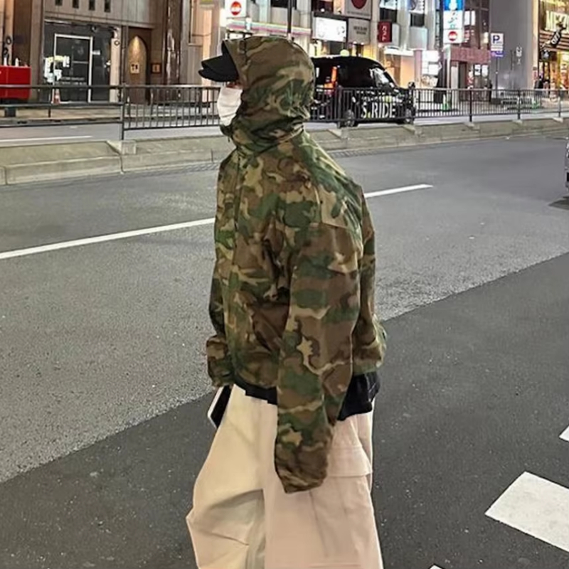 MIJKO Streetwear Color Match Camouflage Hooded Jacket for Men and Women Windbreaker Casual Loose Coat Outwear Baggy Patchwork Clothes