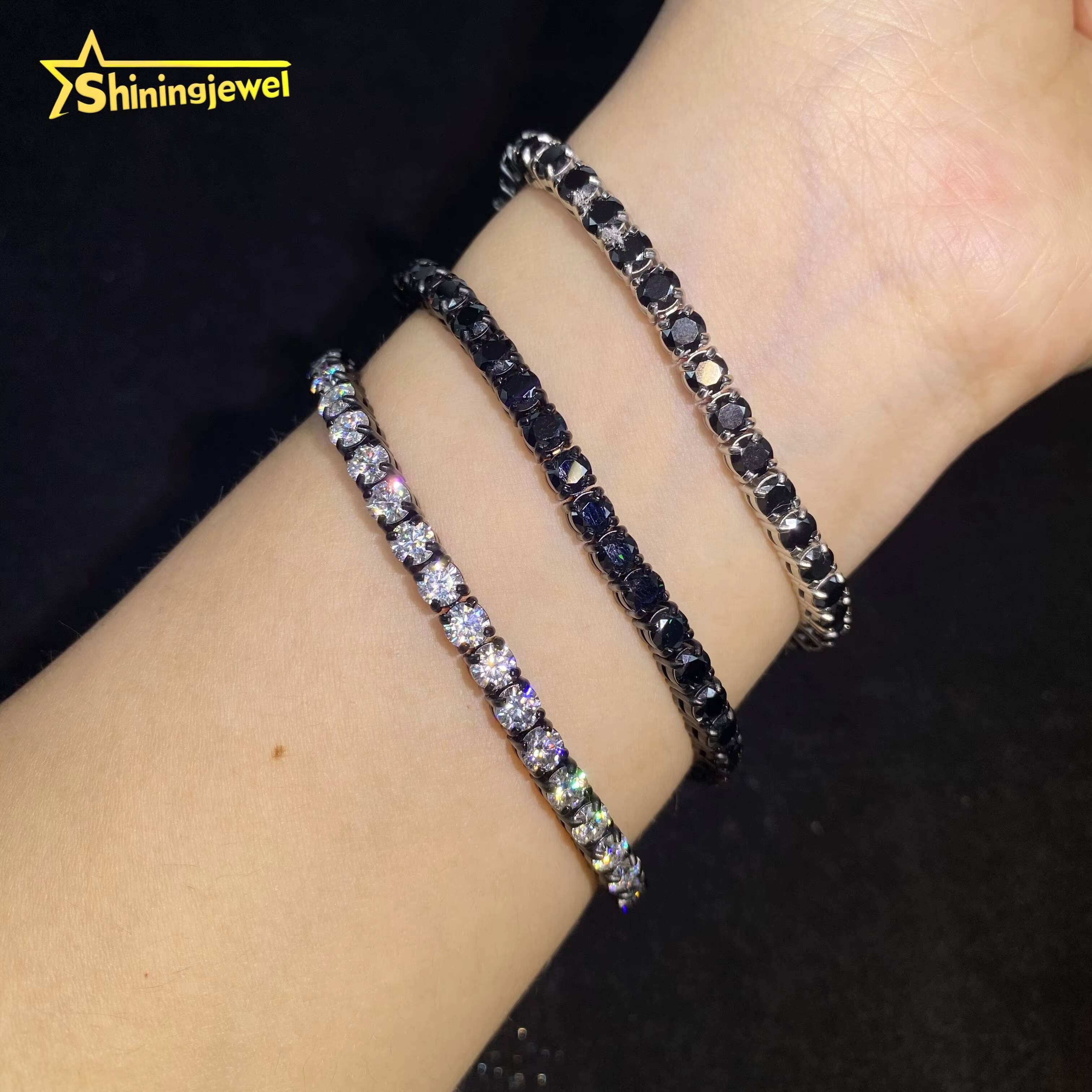 4mm Diamond Black Gold Plated Fine Hip Hop Moissanite Jewelry Iced Out VVS Moissanite Necklace 316L Stainless Steel Tennis Chain