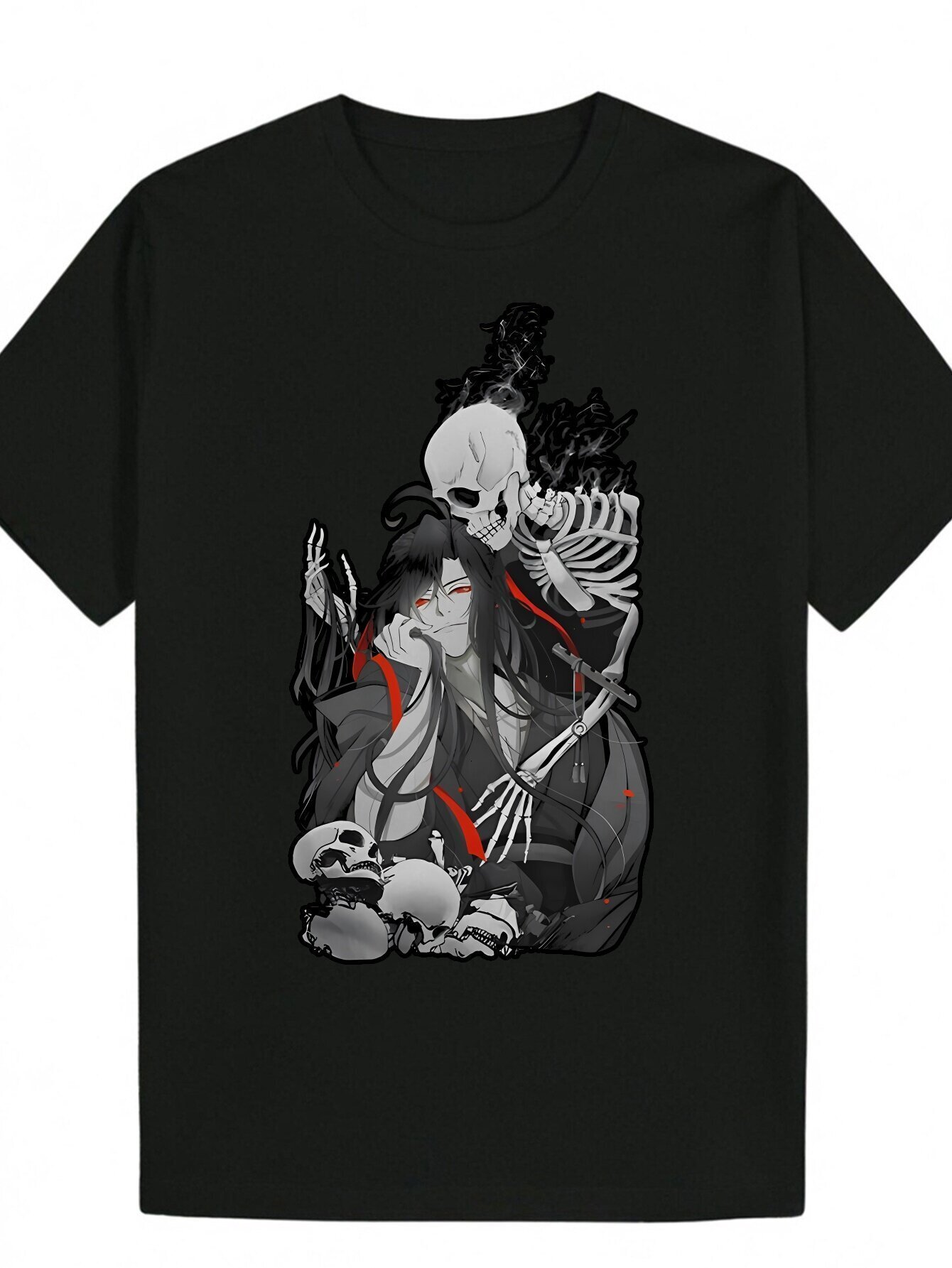Men s Black Graphic T Shirt Skull and Japanese Folk Design Casual Crew Neck Short Sleeve Summer Wear Polyester Blend