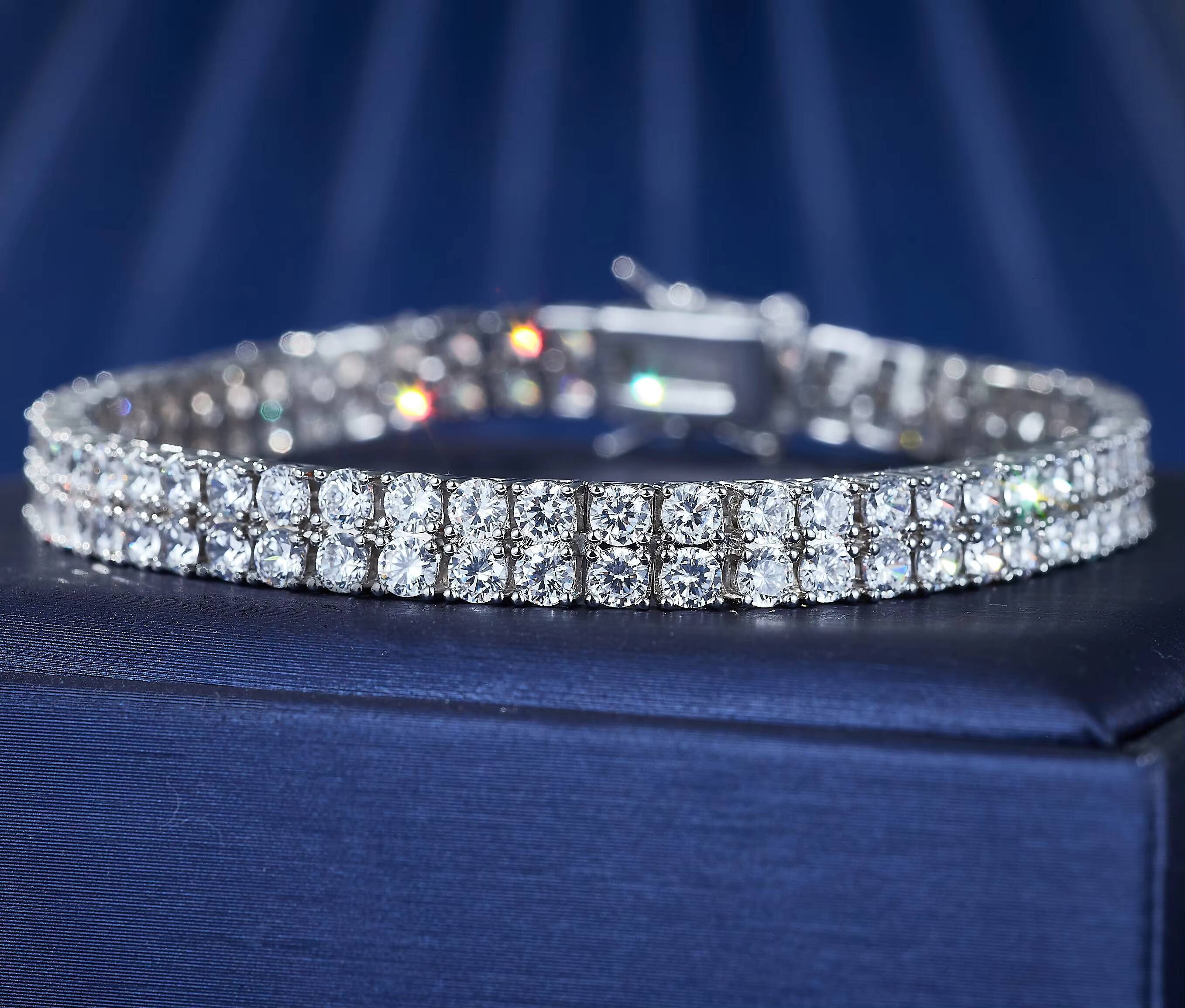 Custom Fashion Geometric Brass Jewelry Rhodium Plating Womens Trendy 3mm Double Row CZ Zircon Tennis Chain Link Bracelet