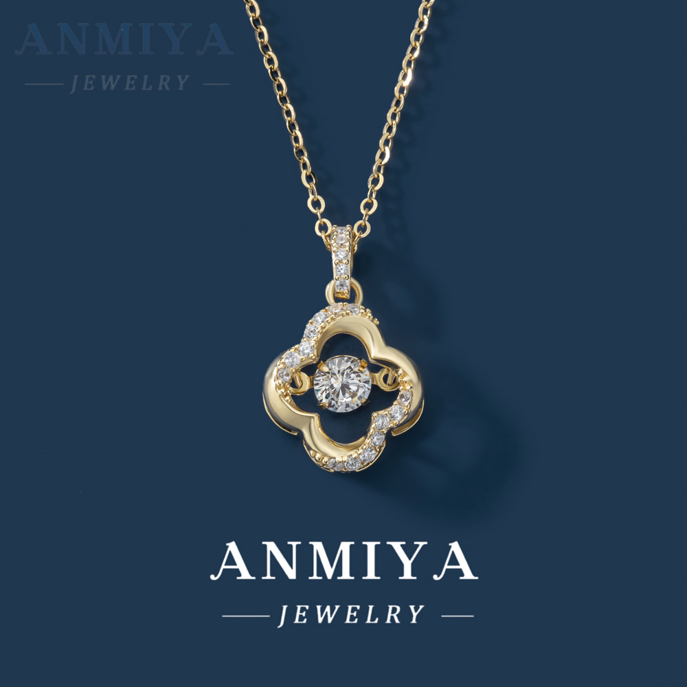 Custom 925 Sterling Silver 18K Gold Plated Cubic Zirconia CZ Pearl Four-Leaf Clover Hollow Out Necklace for Women Fashion Jewelry