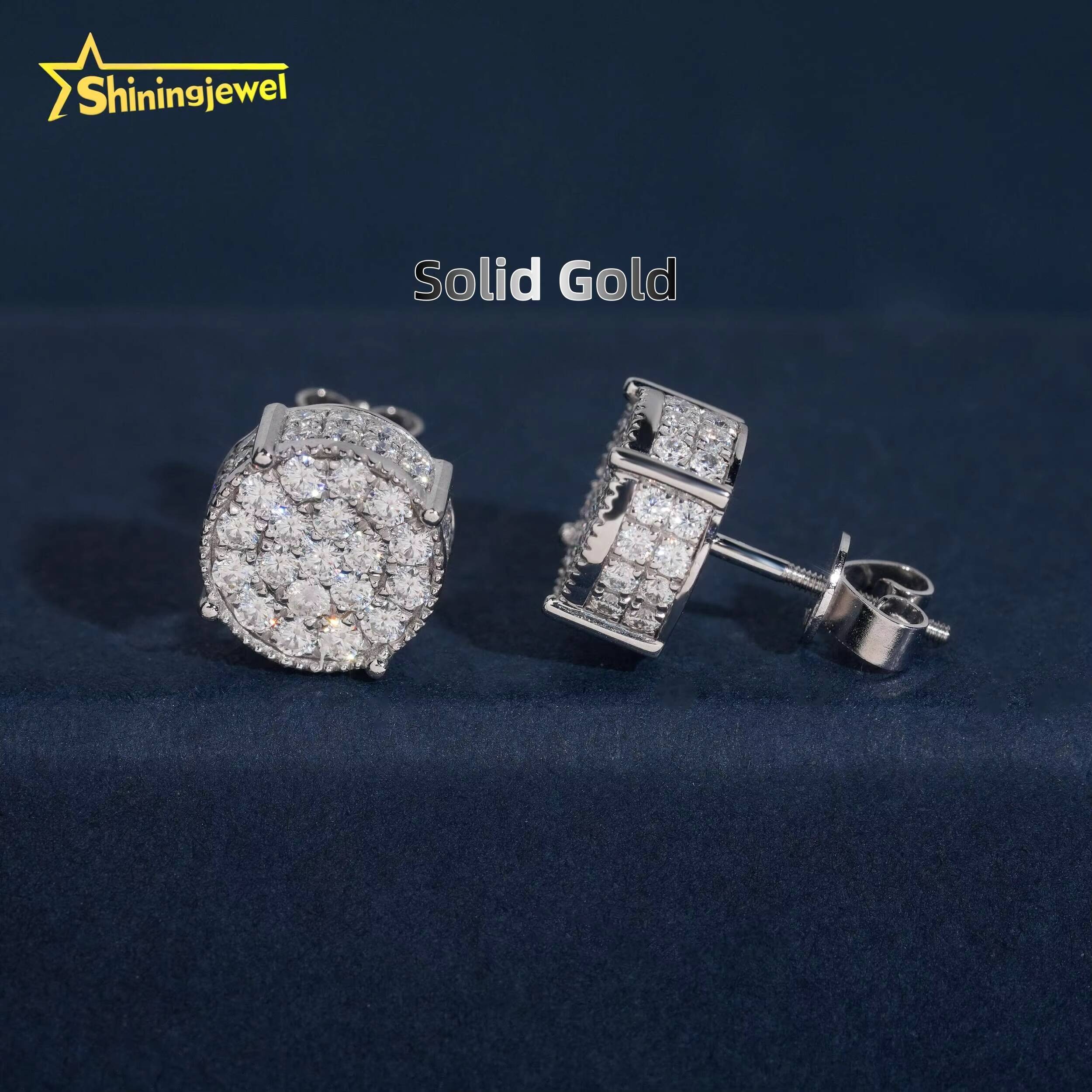 10k Solid Gold Earrings Studs VVS Moissanite Earrings Circle Cluster Rapper Jewelry GRA Certification Iced Out