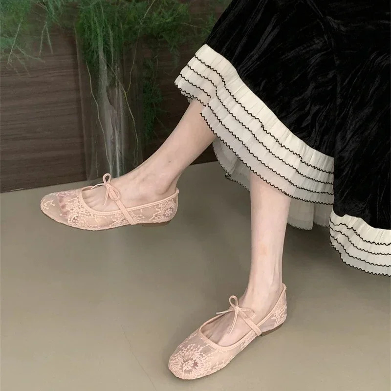2025 Spring Autumn Lace Women Mary Jane Shoes Fashion Slip On Comfort Street Style Soft Sole Female Dress Flats Shoes 250730