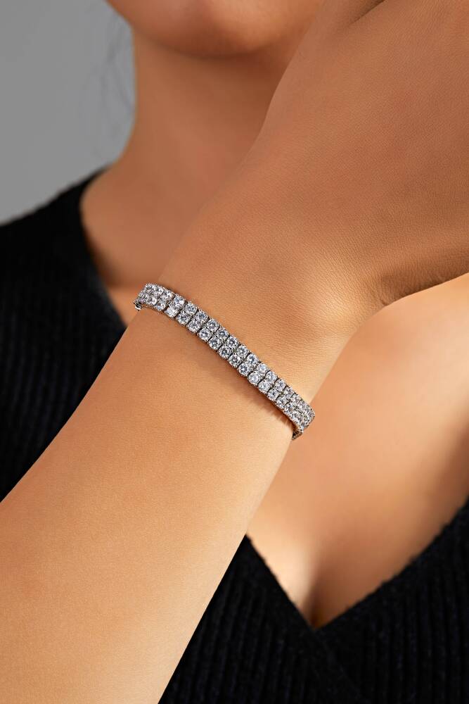 Custom Fashion Geometric Brass Jewelry Rhodium Plating Womens Trendy 3mm Double Row CZ Zircon Tennis Chain Link Bracelet
