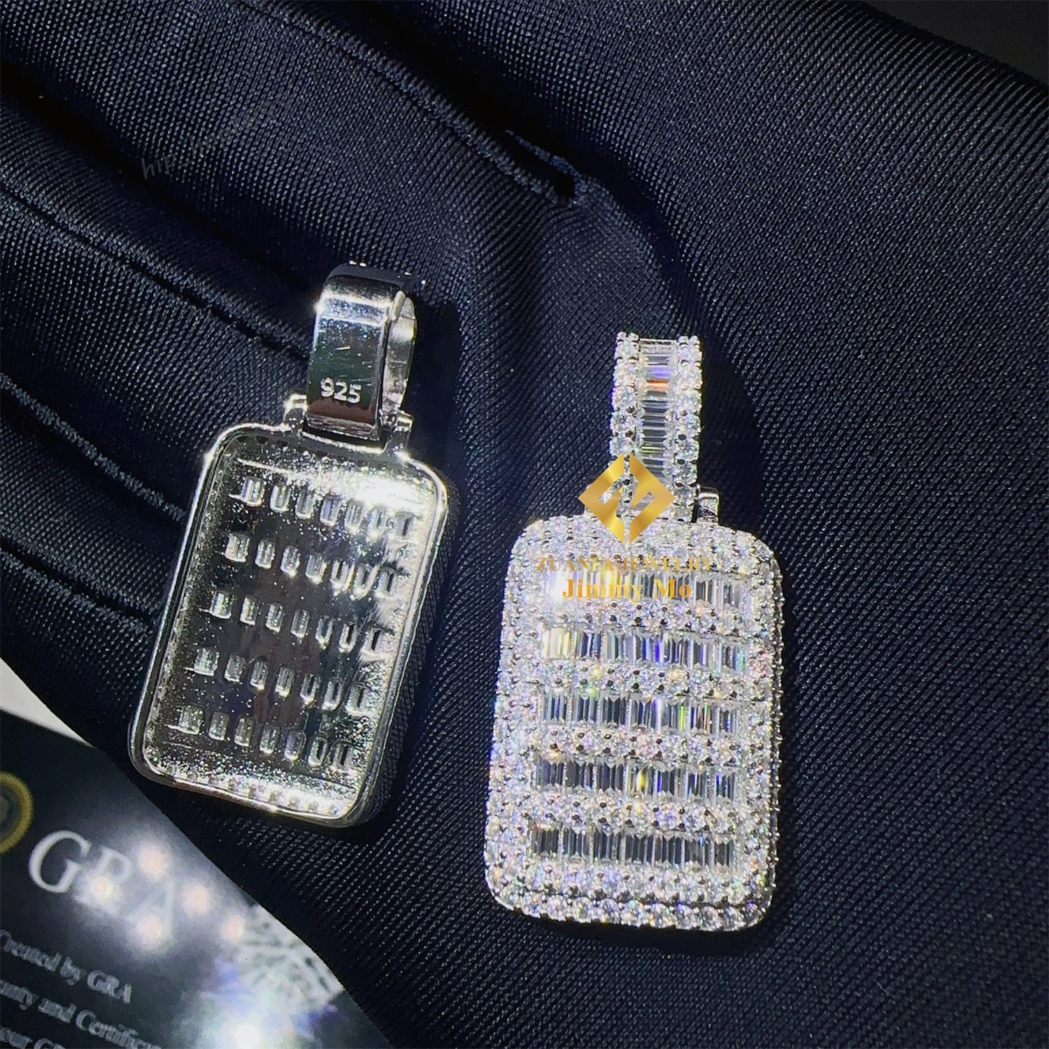 New Arrivals Pass Diamond Tester Iced Out Luxury Man Jewelry 925 Solid Silver D Baguette Moissanite Diamond Dog Tag Pendant