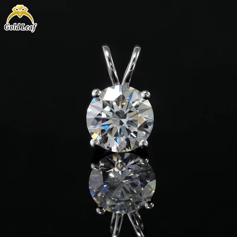 Goldleaf Lab Grown Diamond 1/2/3ct Round Shape 10k 14k 18k White Gold Solitaire White Def Lab Diamond Pendant Necklace for Women