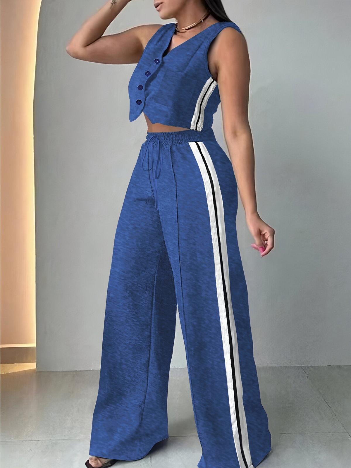 2025 New Fashion Womens Pocket Sleeveless Cropped Pants Set