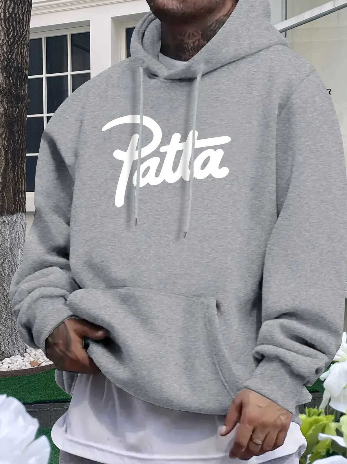 Mens Casual Hooded Sweatshirt with Front Patta Print - Regular Fit All-Season Comfort for Men 18-40 Years Sweatshirt X250802