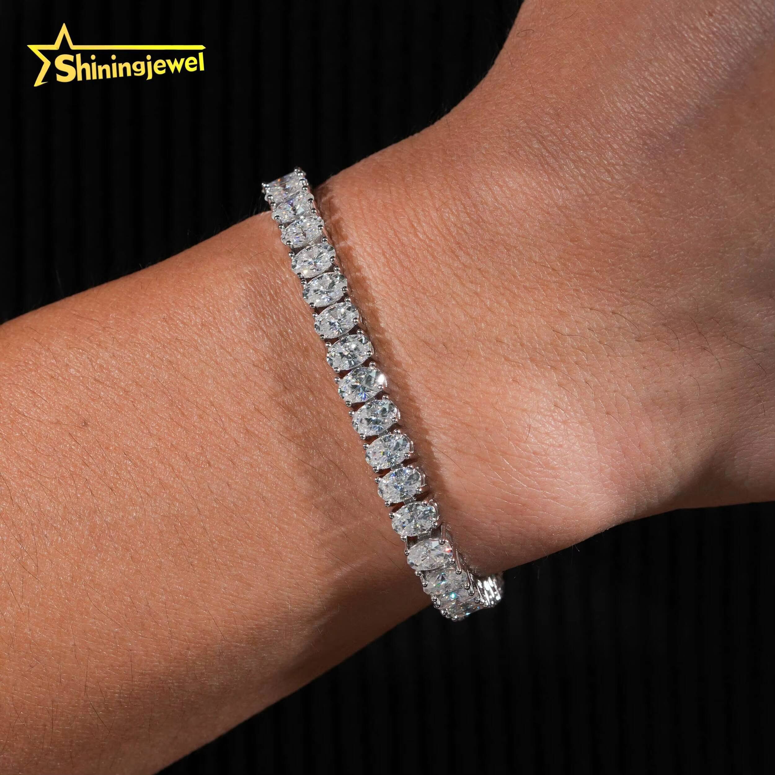 Unisex Fashion Diamond Jewelry 925 Silver 4*6mm Oval Cut Cuban Bracelet Hip Hop Iced Out Moissanite Bracelet