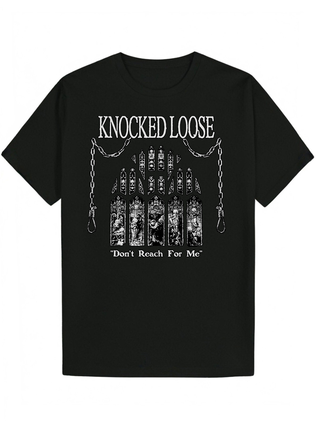 Men's T-Shirt - 'Knocked Loose' Pattern Cross Revolver and Chain Design, Black Polyester Crew Neck T-Shirt, Suitable for Wear, Summer C