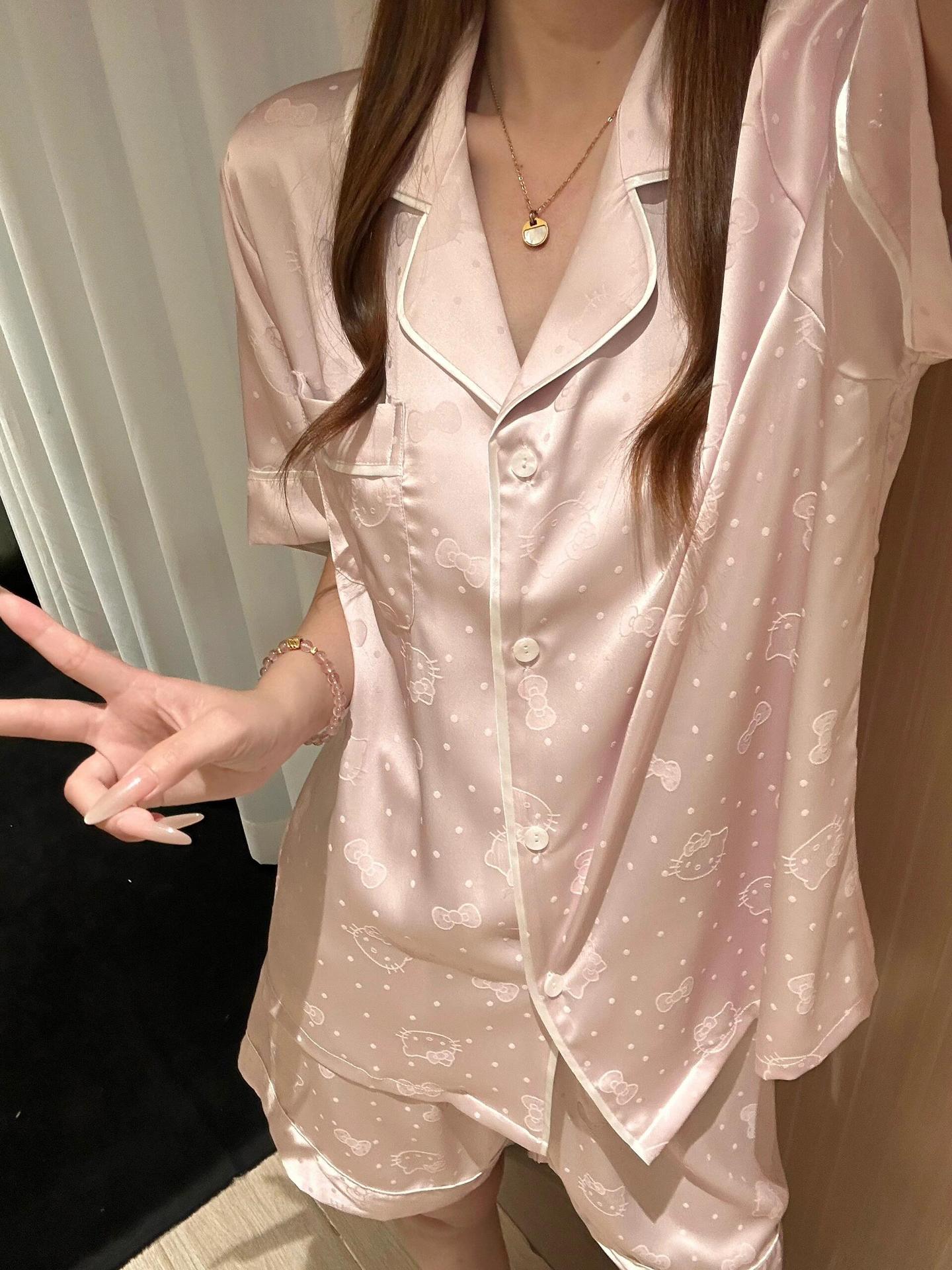 B314-Light luxury high-end ice silk pajamas women 2025 summer short-sleeved shorts dormitory home clothes suit