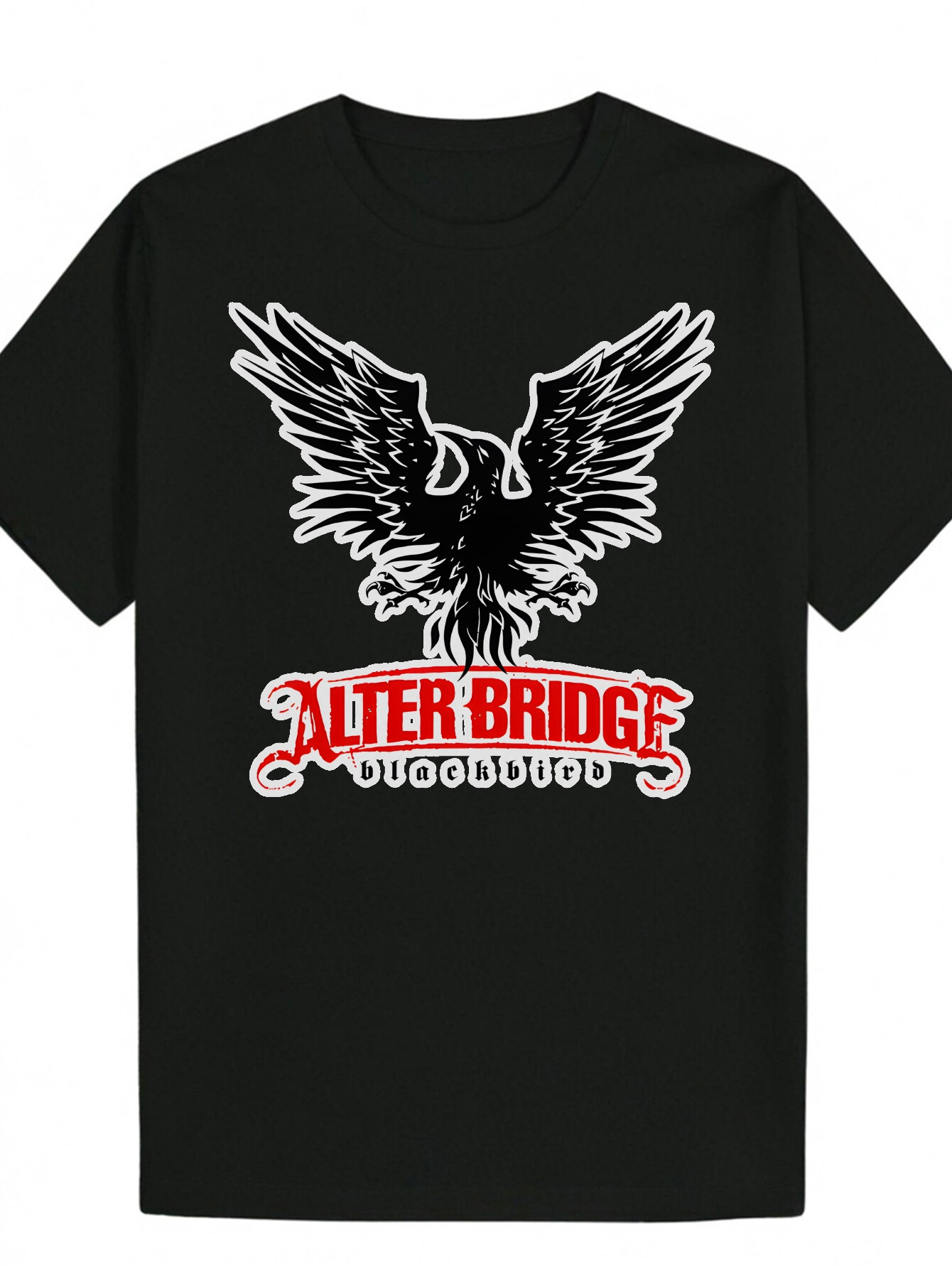 Men's Black Hawk Graphic - 100% Polyester Lightweight Summer Casual T-Shirt with Red Accents, Regular Crew Neck, Machine Washable