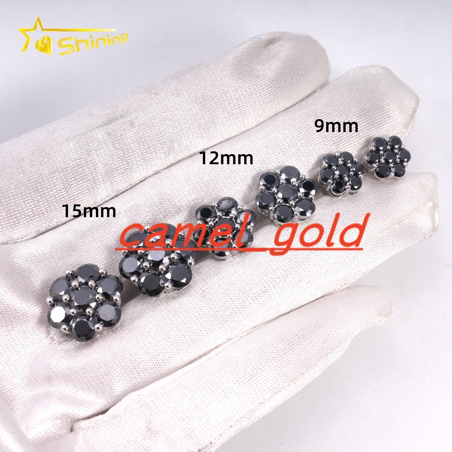 Hot Sale Fine Jewelry Black Diamond Hip Hop Iced Out 925 Sterling Silver Flower Moissanite Earrings