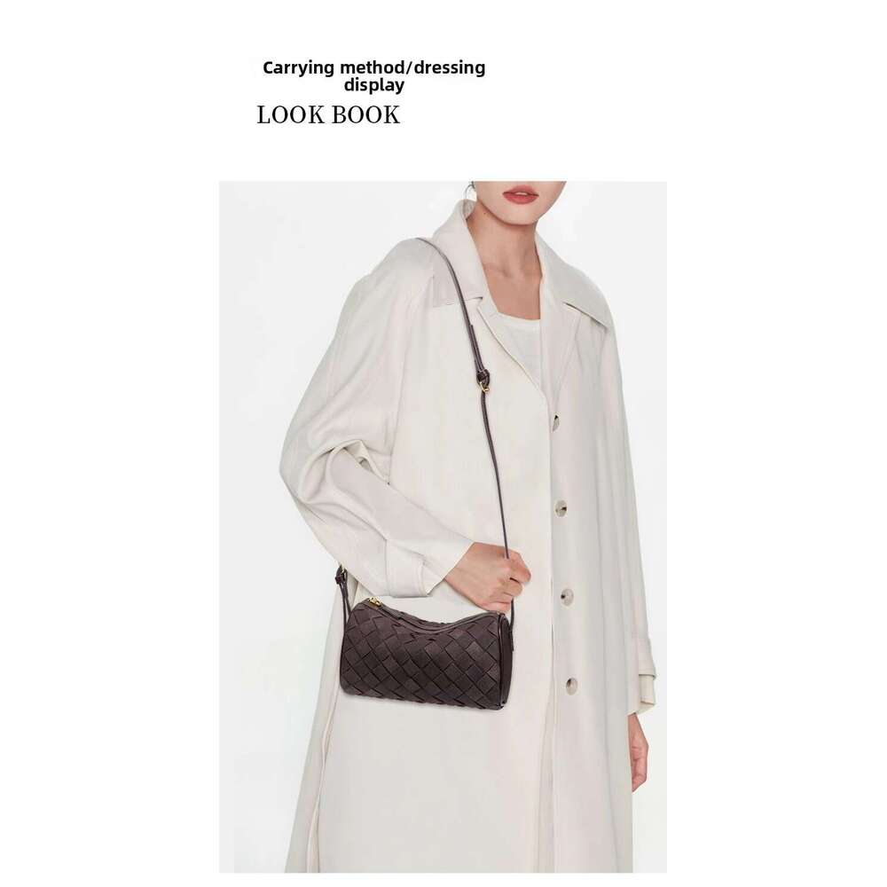 Women Designer Autumn Winter Suede Cylinder Woven Single Shoulder Crossbody Underarm Handheld Pillow Bag