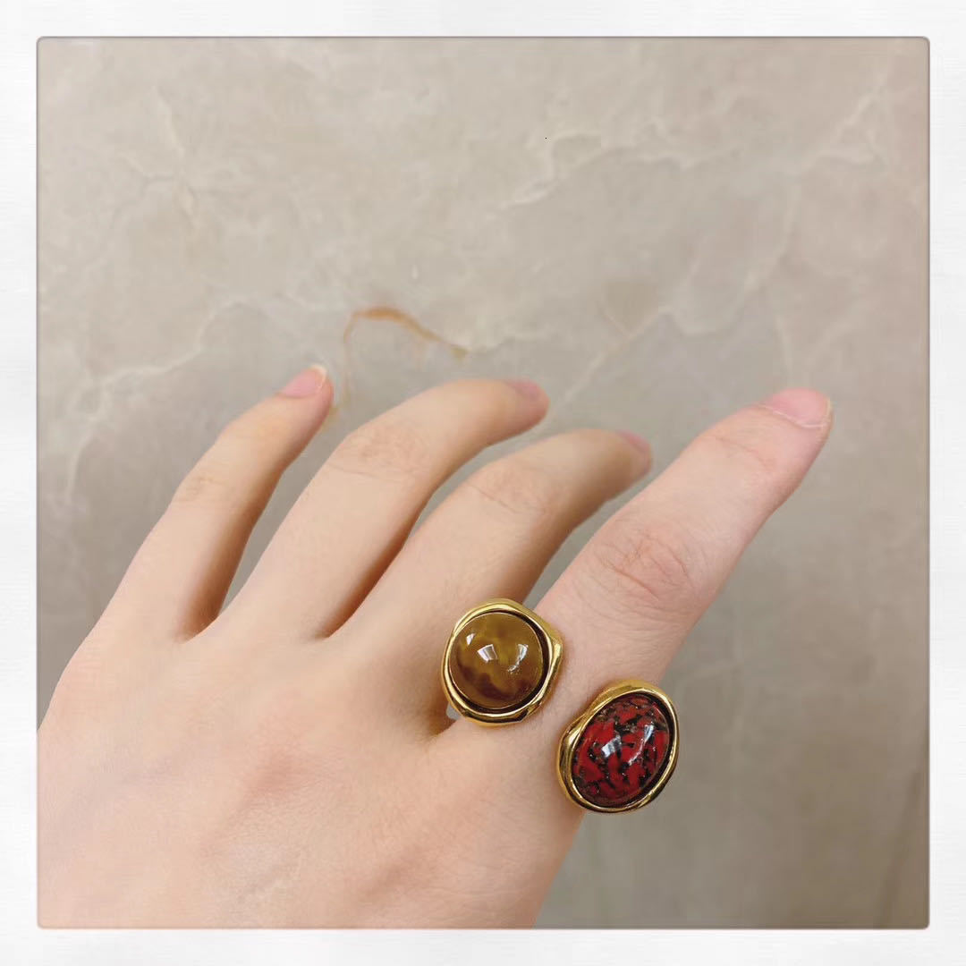 Brass Wedding Band Ring for Women, Minimalist Irregular Design with Gemstone Inlay, Trendy French Engagement Ring