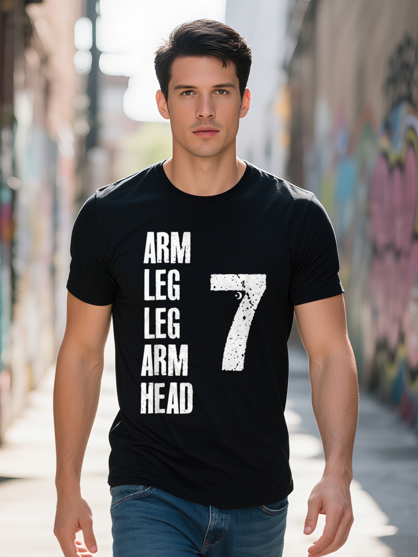 Men s Black T Shirt Arm Leg Head Graphic Design Casual Crew Neck Short Sleeve All Season Wear Washable