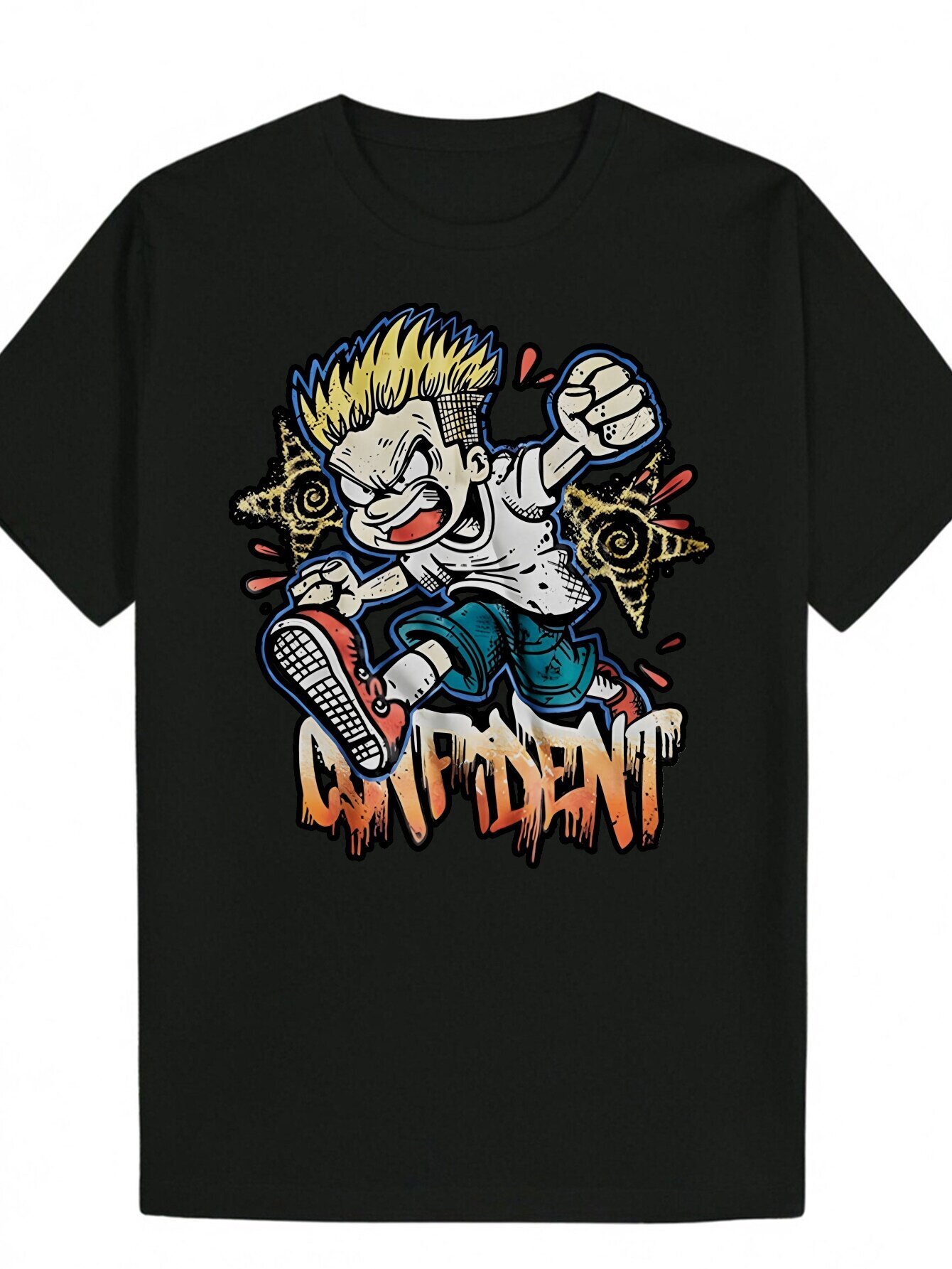 Men's Summer Pattern T-Shirt - 100% Polyester Lightweight 180gsm, Round Neck Short Sleeve, Featuring Eye-catching 'CAPTIVATED' Cartoon 