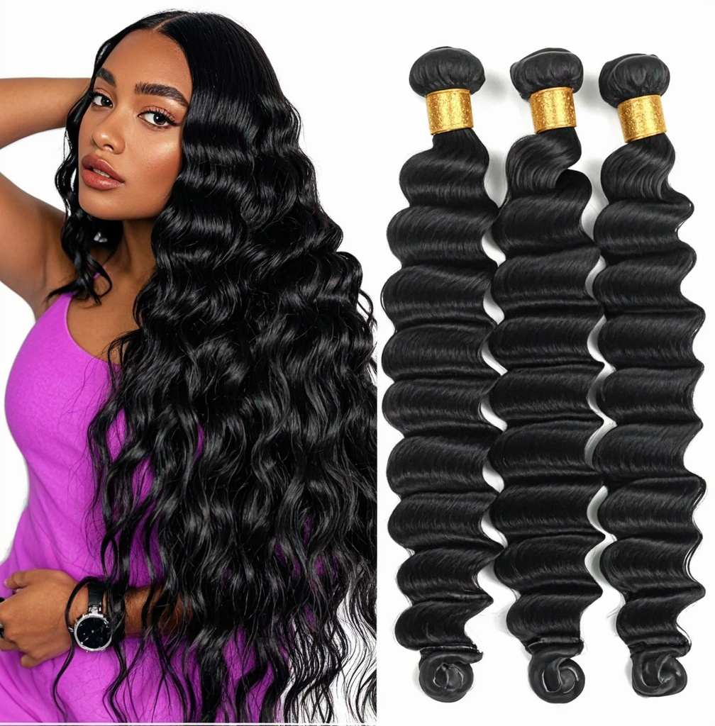 ViBESHiFT 10-26 Inch Deep wave Human Hair Extensions Unprocessed 100% Human Hair Weave Bundles Hair piece for women