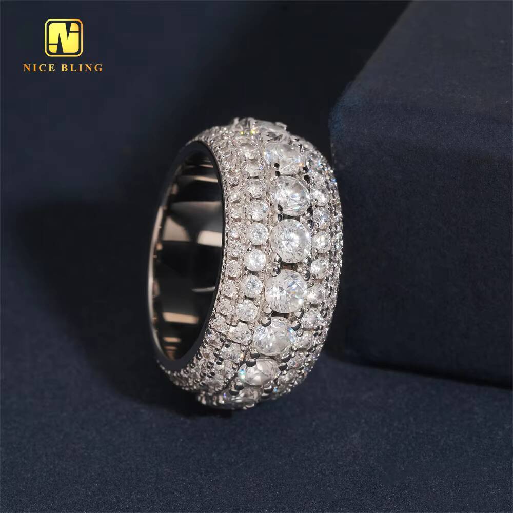 Fashion Jewelry Wholesale Price Hot Sale 5Row Hip Hop CZ Rapper Brass 5A Cubic Zirconia Jewelry Diamond Iced Out Ring for Men
