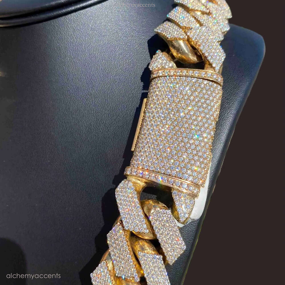 22 MM VVS Moissanite Dia Thick Cuban Link Sterling Sier 24 Inches Necklace Mens Hip Hop Style Fine Chains for Unisex