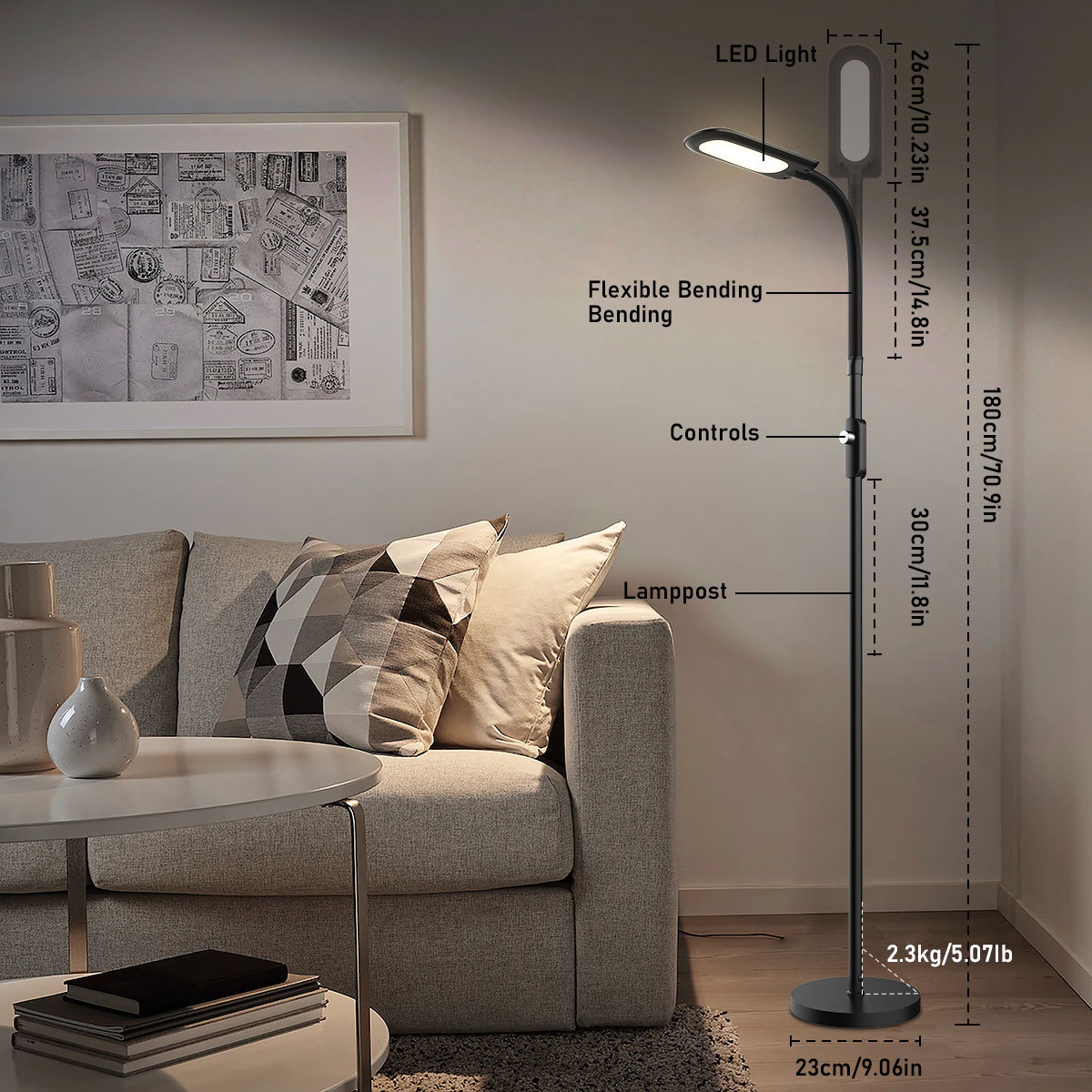 Adjustable Floor Lamp for Living Room & Bedroom with Soft Ambiance Lighting Color temperature can be adjusted HCP073