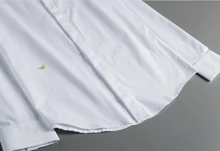 High End Gold Bee Embroidered Business Shirts Mens Solid Color Long Sleeved Banquet Party Shirt Versatile Casual White Tops 250801