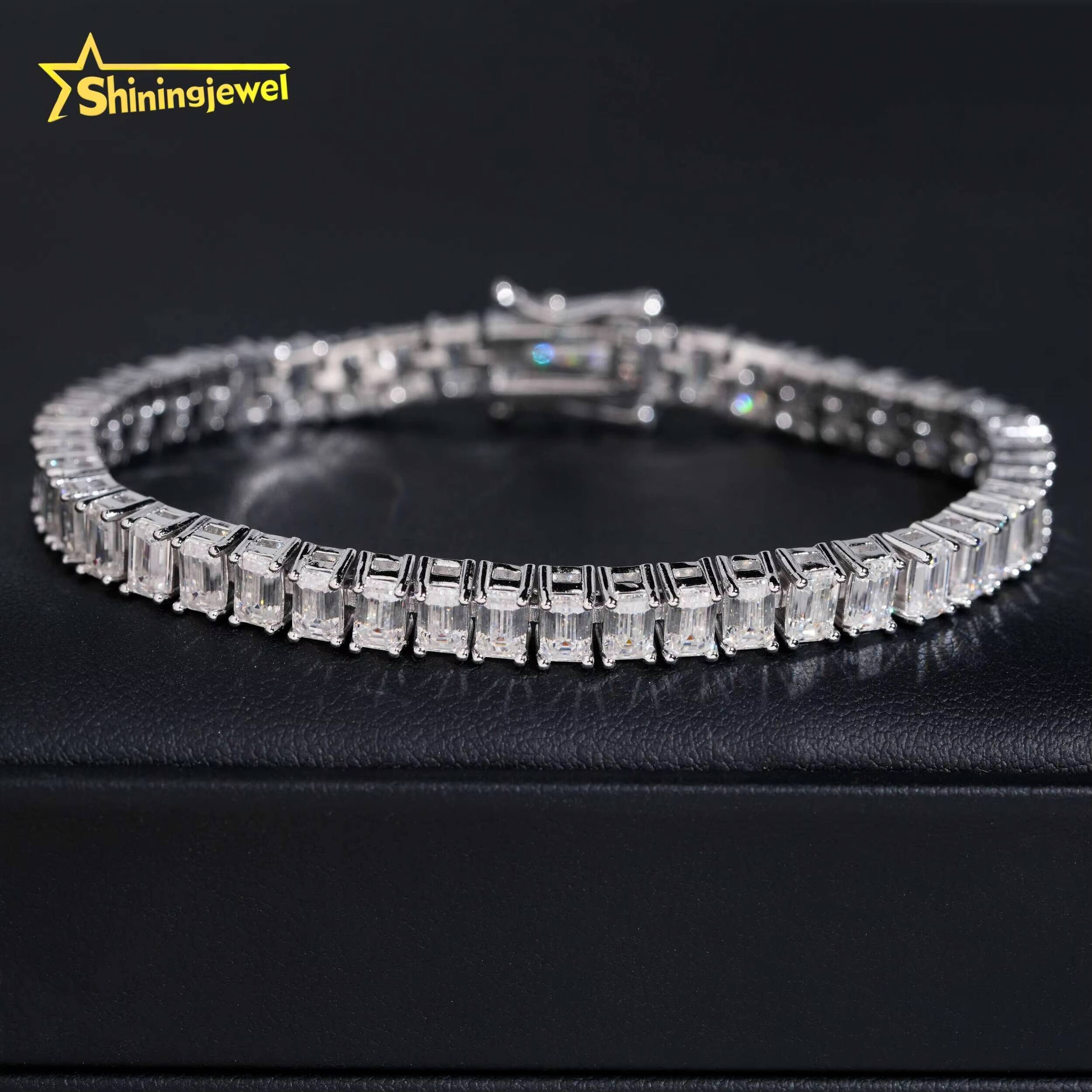 New Arrival Unisex Fashion Diamond Find Jewelry 925 Silver 3*5mm Emerald Cut Tennis Hip Hop Iced Out Moissanite Bracelet