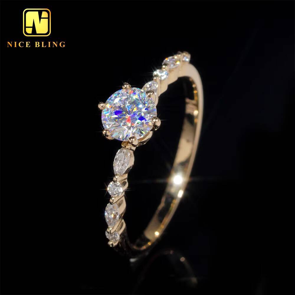 Fashion Round Cut 6Prongs Diamond Wedding Rings Women 14K Yellow Gold Moissnaite Engagement Ring for Women