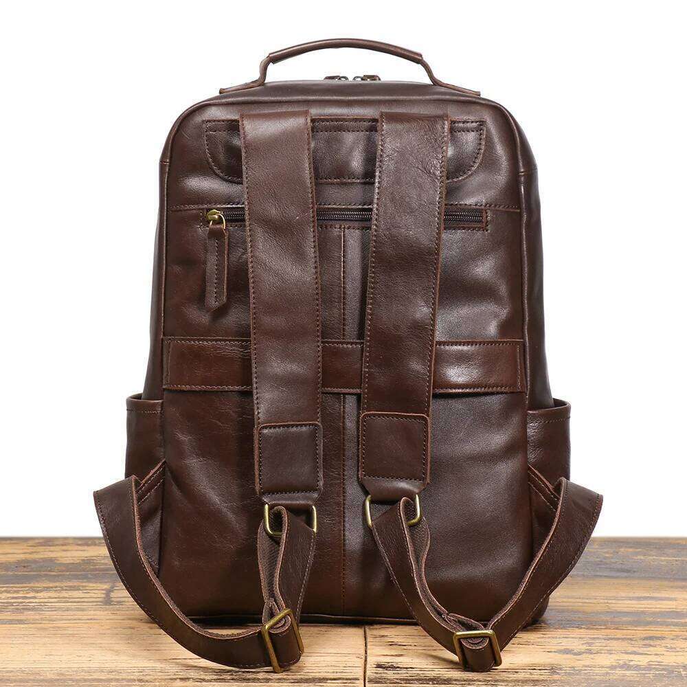 LUOKIR Men's Genuine Leather Double Shoulder Backpack: Cowhide Fits Into Rolling Suitcase Travel Bag Large Capacity Laptop Ba 250731