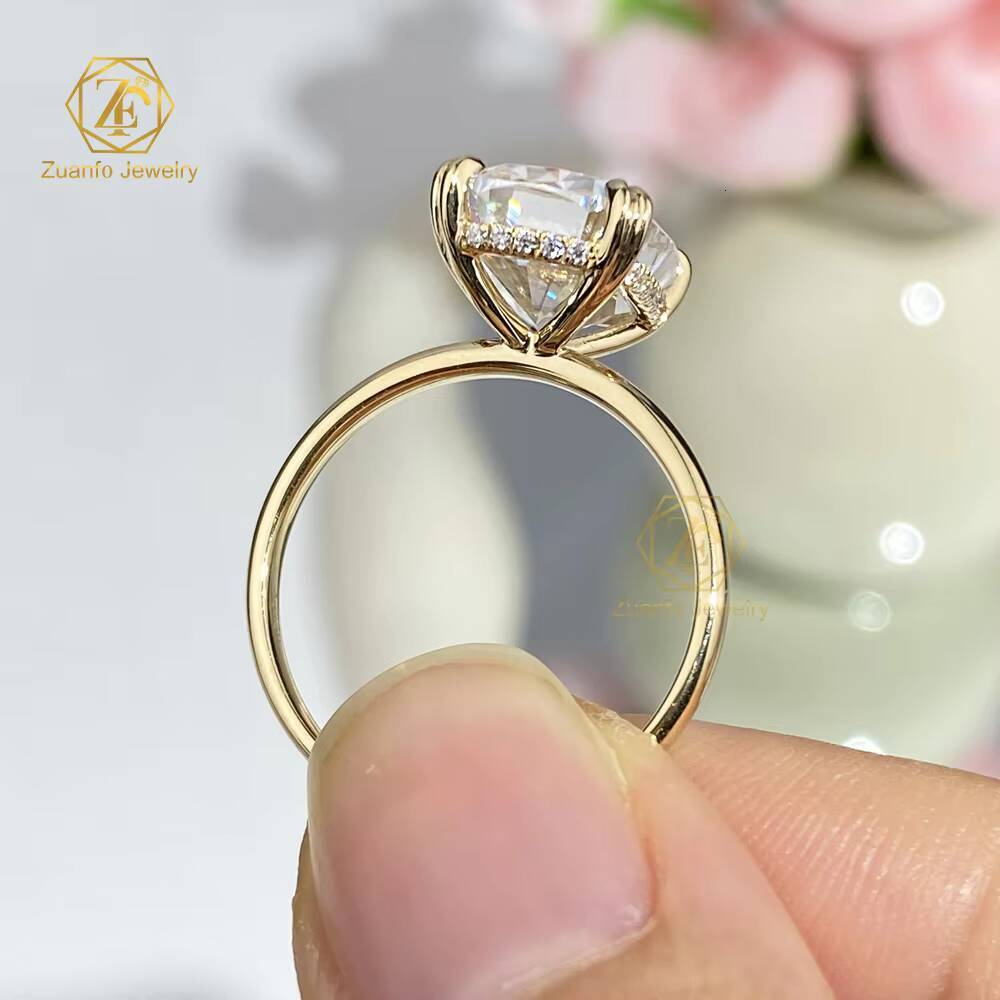 18K Yellow Gold Ring 9x11mm 5 Ct VVS1 D Long Cushion Cut Moissanite Diamond Rings for Wedding