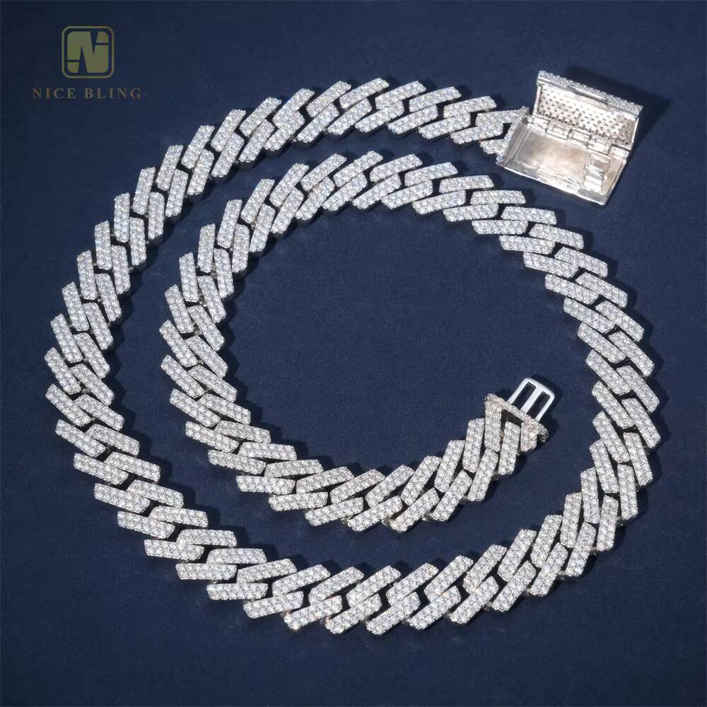 15mm Hip Hop Jewelry Necklace Custom Iced Out VVS Moissanite Diamond 925 Sterling Silver Cuban Link Chain Necklace Bracelet