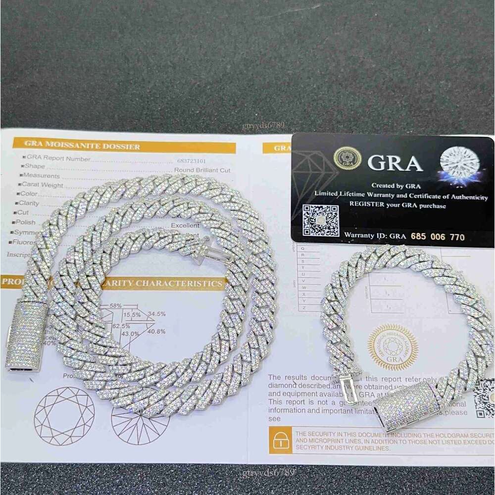 10mm Iced Out Miami Hip Hop Necklace Sterg Sier VVS Moissanite Cuban k Chain for men women