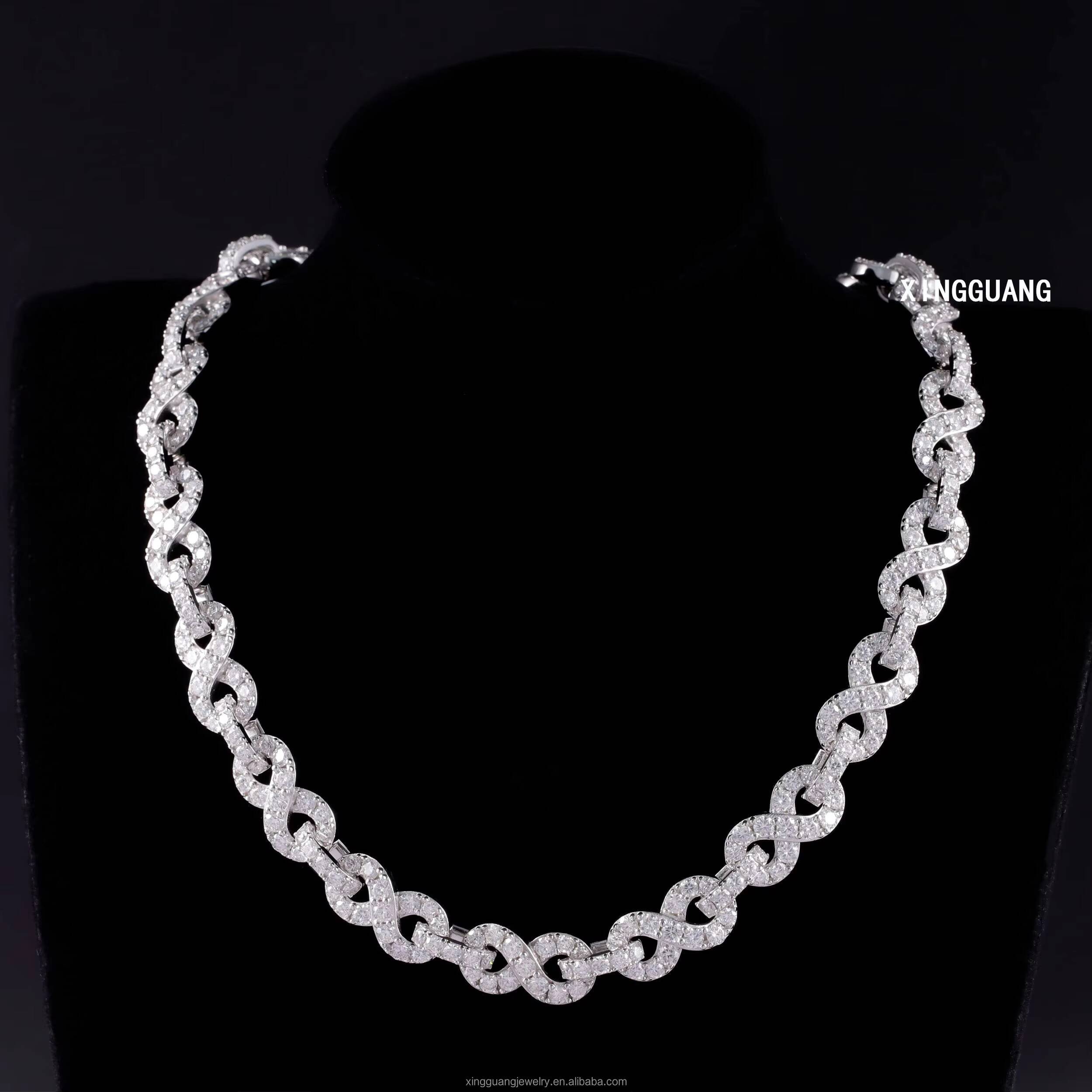 Hip Hop Fashion Trendy 925 Silver Vvs Round Moissanite Diamond Infinity Link Chain Best Quality Sterling Silver Custom Jewelry