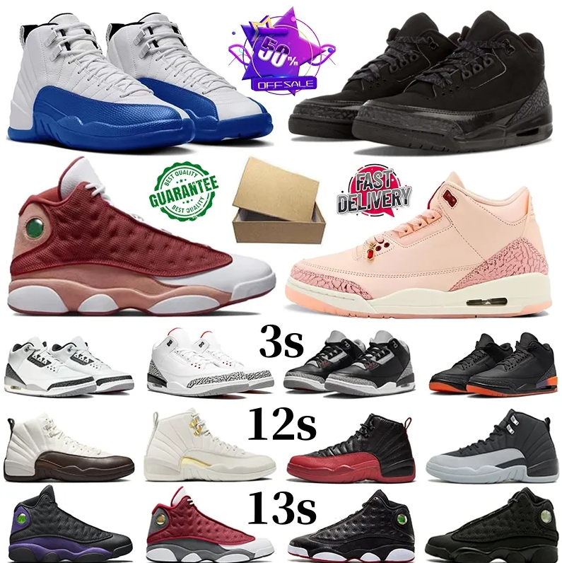 3s 12 12s 13 13s Basketball Shoes man Woman sneakers Black Cat Sports Shoes Valentine's Day Cement Grey Blueberry Barons Taxi Playoffs Red Basketball Shoes training